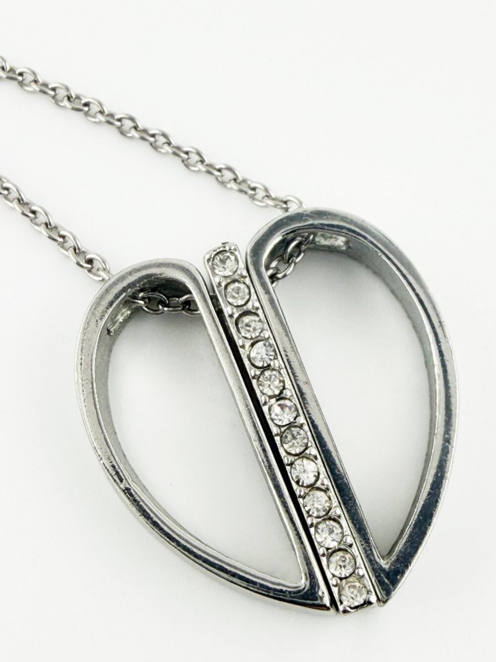 Trinity Cross Hidden Cross Heart Necklace Silver Tone Crystal Accent